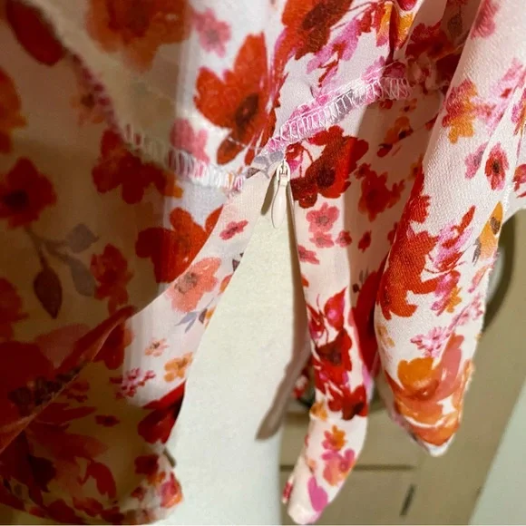 Floral Print One Shoulder Ruffle Trim Top - Picture 14 of 15